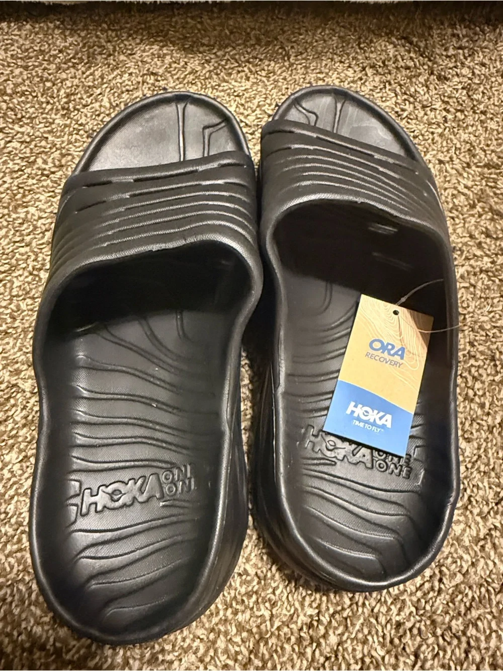 New Hoka one one recovery Unisex M 9 Wo11 Black Slide Sandals with Vent Straps